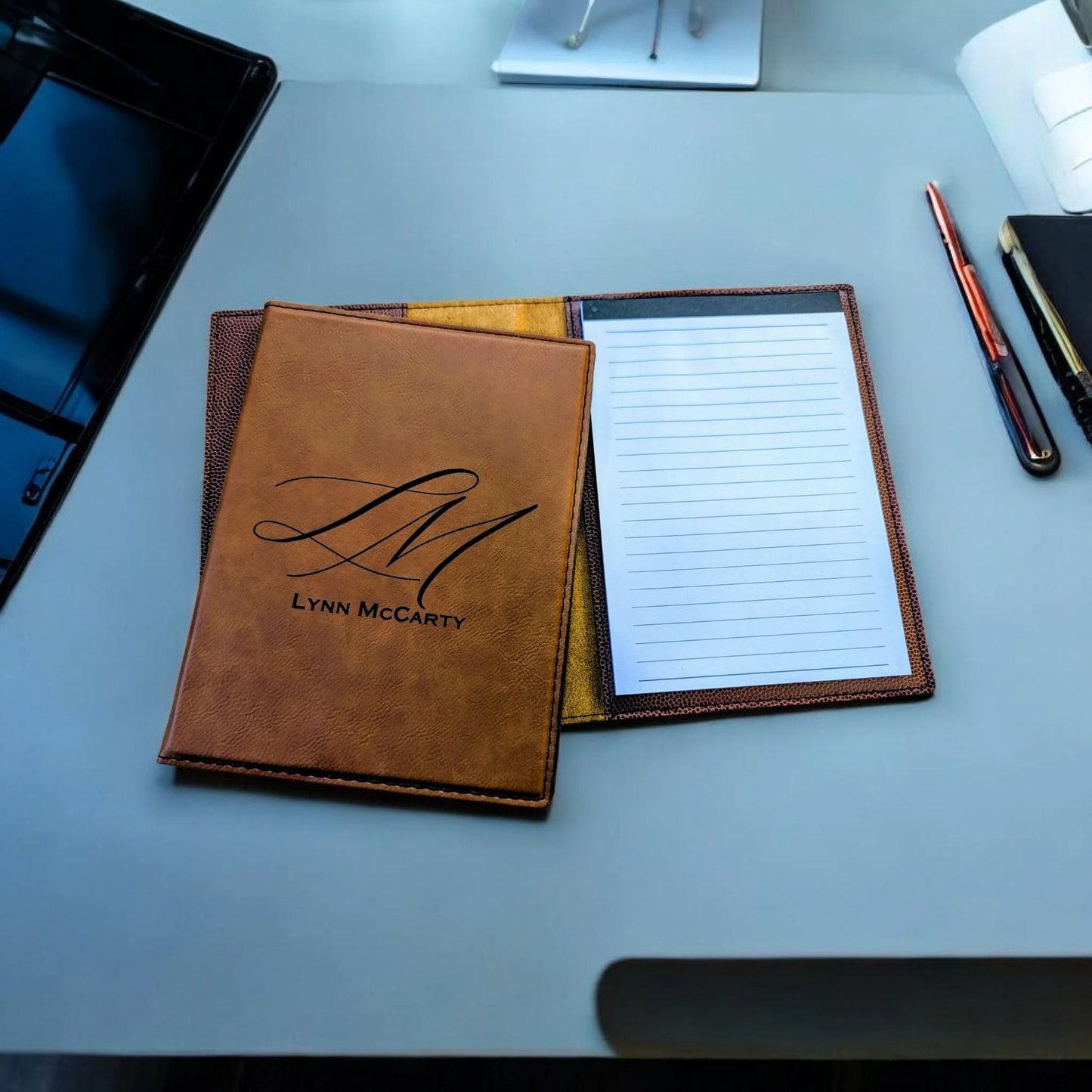 Personalized 7" x 9" Engraved Portfolio, Custom Leatherette Notebook, Professional Organizer | Executive Team Trade Shows Bulk Order Office Supply