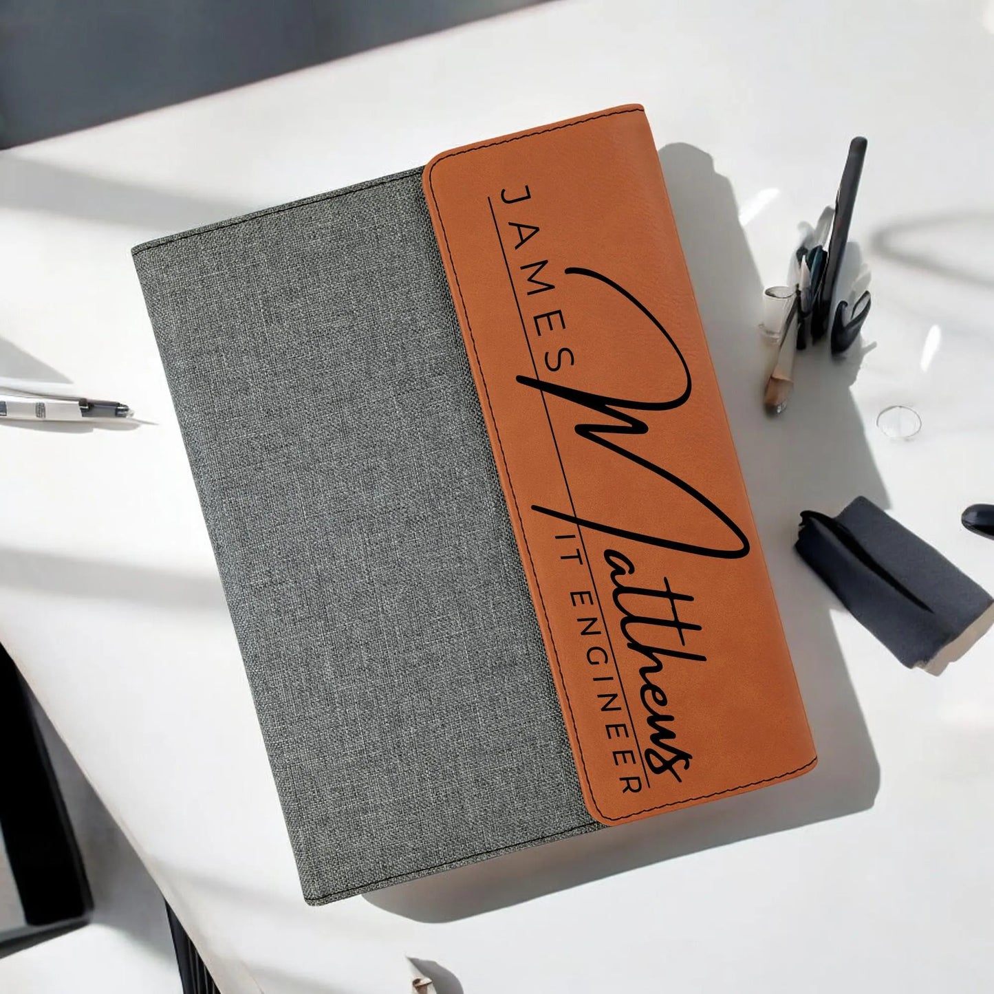 Personalized 9 1/2 x 12 Engraved Portfolio Custom Leatherette Notebook Professional Organizer | Executive Team | Trade Show | Bulk Order Office