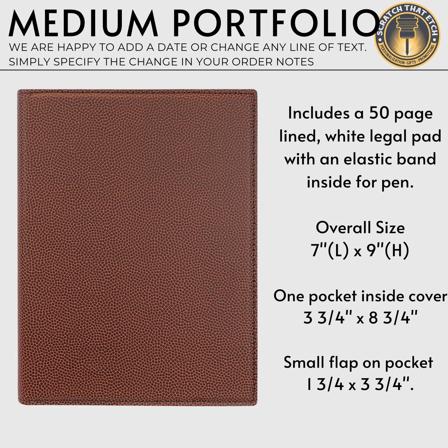 Basketball 7 x 9" Leather Portfolio, Custom Basketball Leather Notebook, Professional Organizer, Custom Basketball Gifts, or Coach Gift