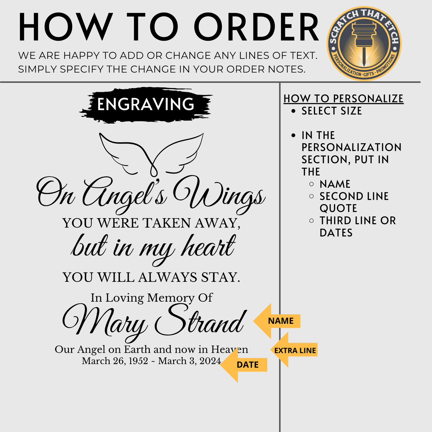 On Angels Wings Bereavement Stone — Personalized Indoor/Outdoor Memorial Garden Stone With Multiple Size Options — Extremely Durable Sympathy Keepsake