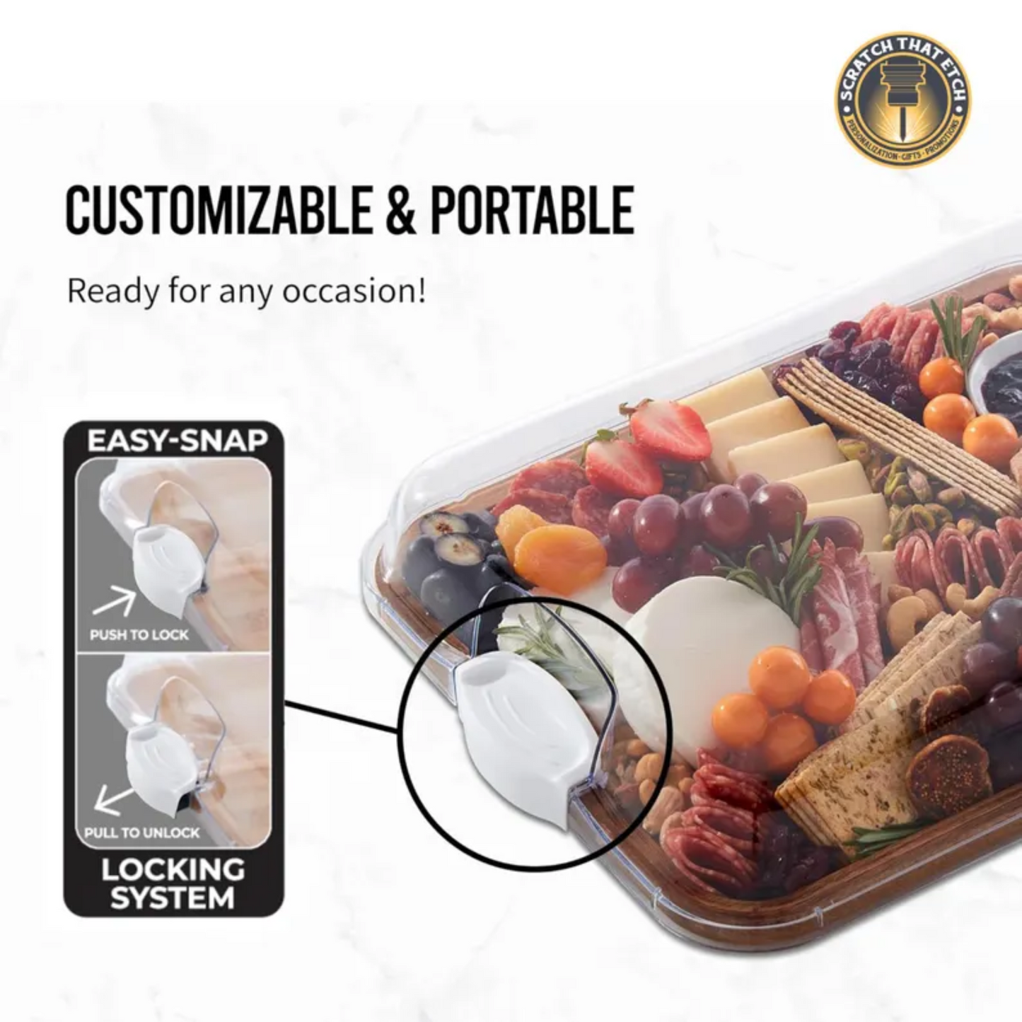 farberware 11" x 14" bamboo build-a-board with secure snap lid for see-through showcase of food - customizable quality serving board perfect for any occasion