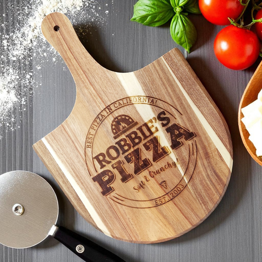 Personalized Bamboo Or Acacia Pizza Peel In Multiple Sizes — Durable Baking Paddle For Home Ovens — Customized For Birthdays, Father's Day, Mother's Day, Or Christmas — One-Of-A-Kind Keepsake For Everyone — For Indoor & Outdoor Ovens