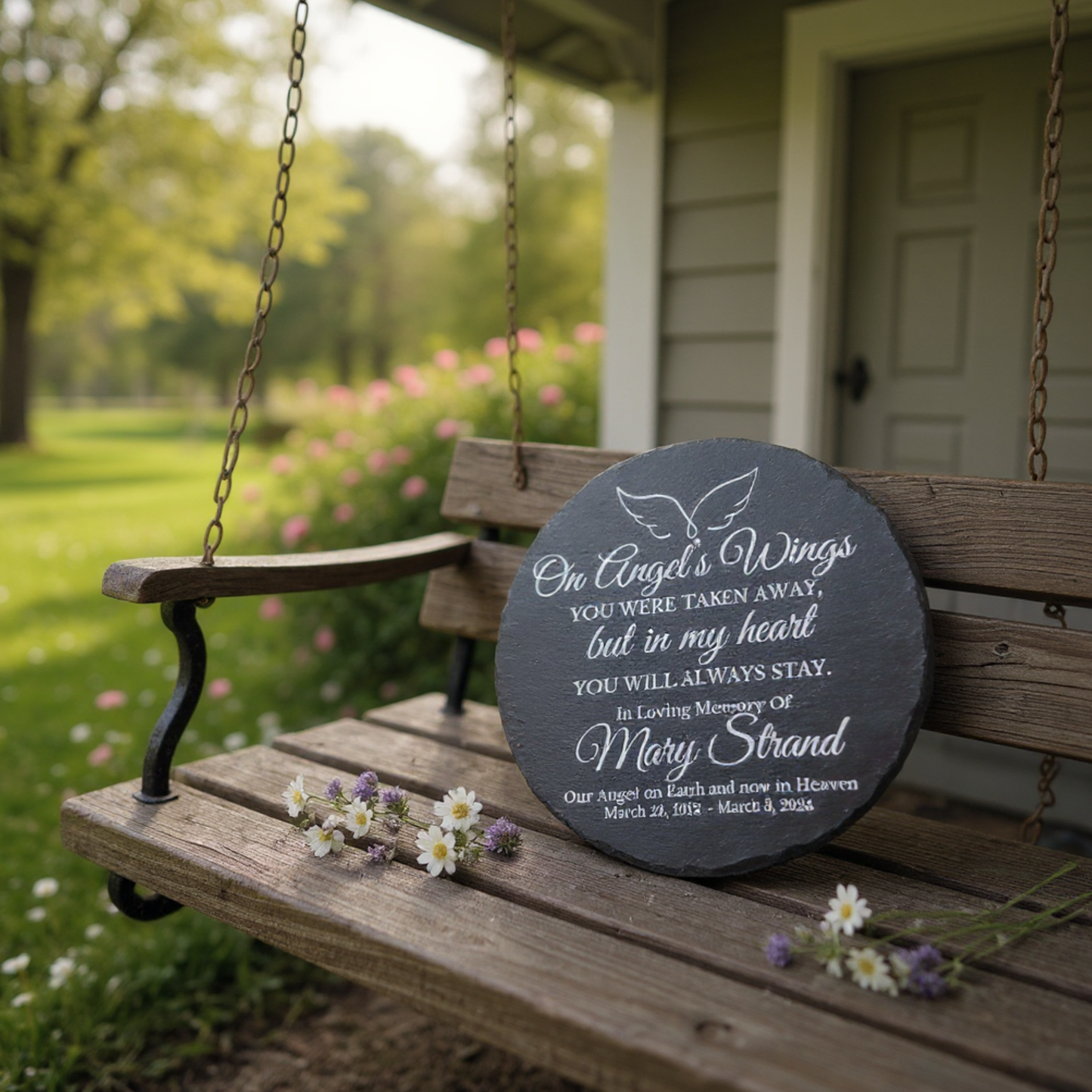 On Angels Wings Bereavement Stone — Personalized Indoor/Outdoor Memorial Garden Stone With Multiple Size Options — Extremely Durable Sympathy Keepsake