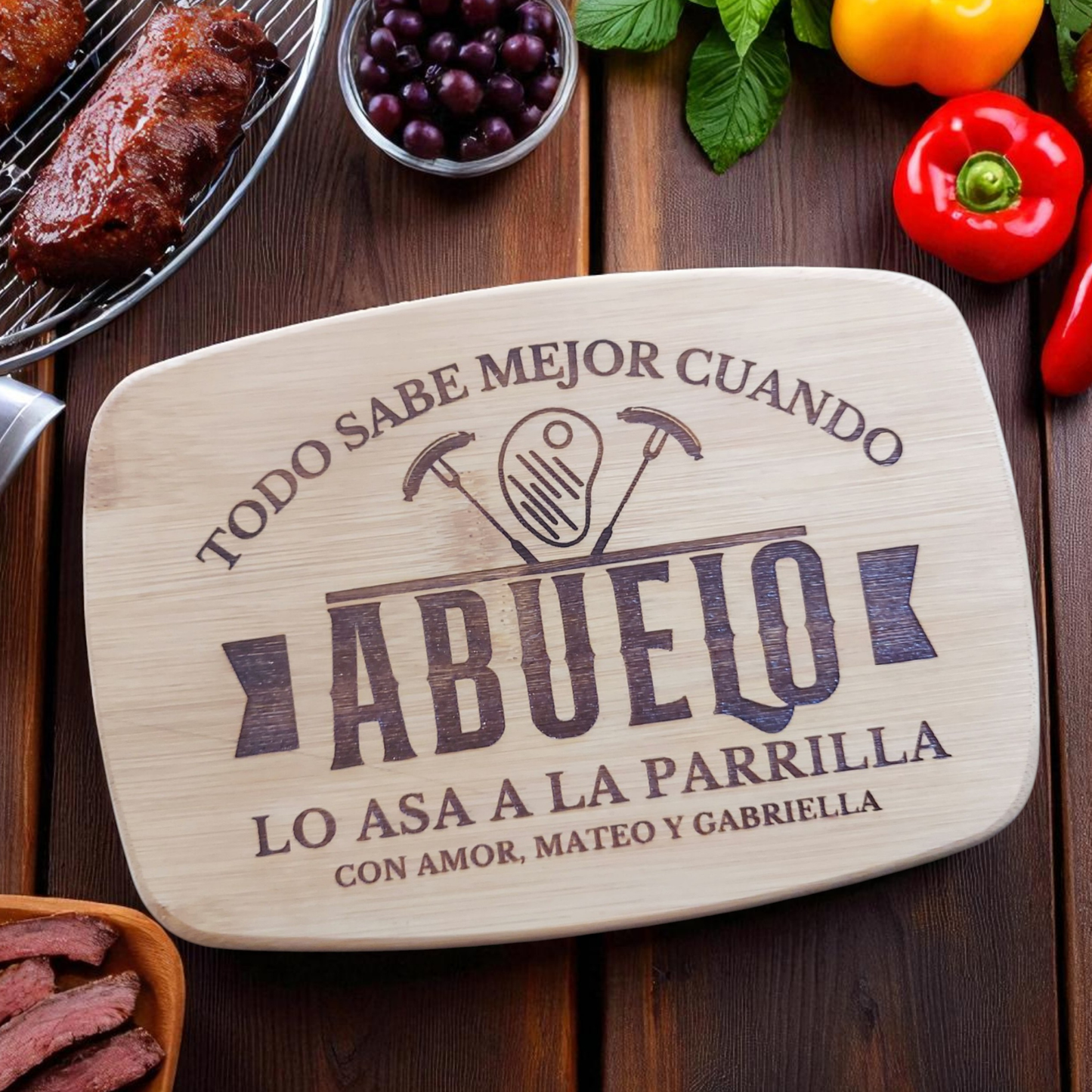 Personalized Bamboo Or Acacia Cutting Board With Handle For Abuelo - Customized 'Abuelo' Charcuterie And Kitchen Serving Board, Thoughtful Birthday, Father's Day, Or Christmas Gift, Durable Handcrafted Board For Daily Meal Prep And Appetizer Serving