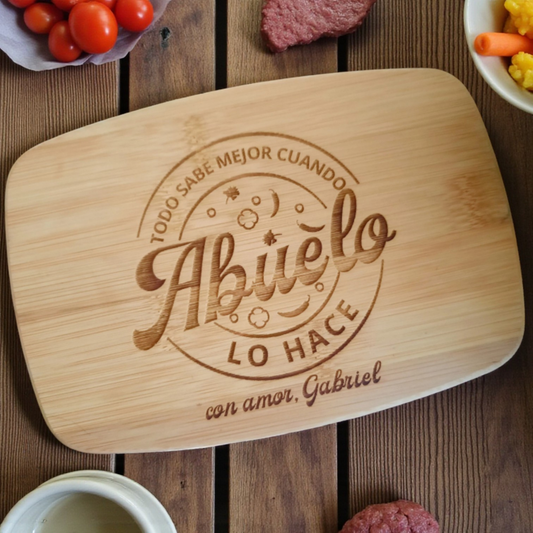 Abuelo Lo Hace Personalized Cutting Board In Bamboo Or Acacia — Spanish Kitchen Decor And Durable Serving Board For Father's Day, Birthday, Or Christmas — Heartfelt Keepsake For Grandpa
