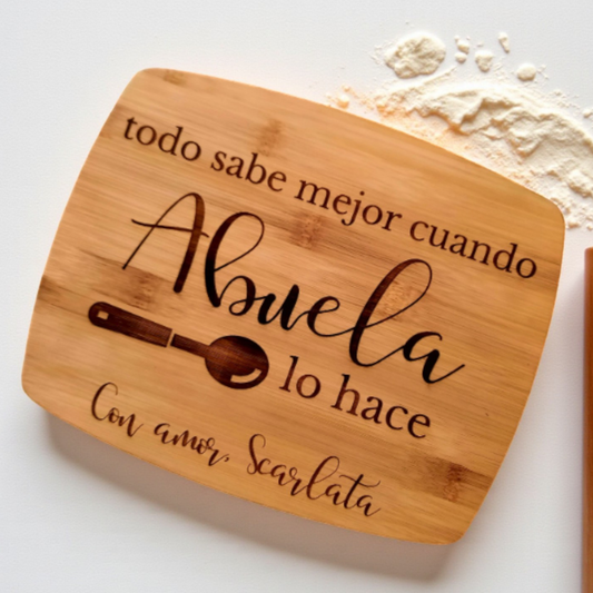 Abuela, Mami, Abue Personalized Cutting Board In Bamboo Or Acacia — Family Name Kitchen Board For Weddings, Housewarmings, And Anniversaries — Heirloom Charcuterie And Serving Board