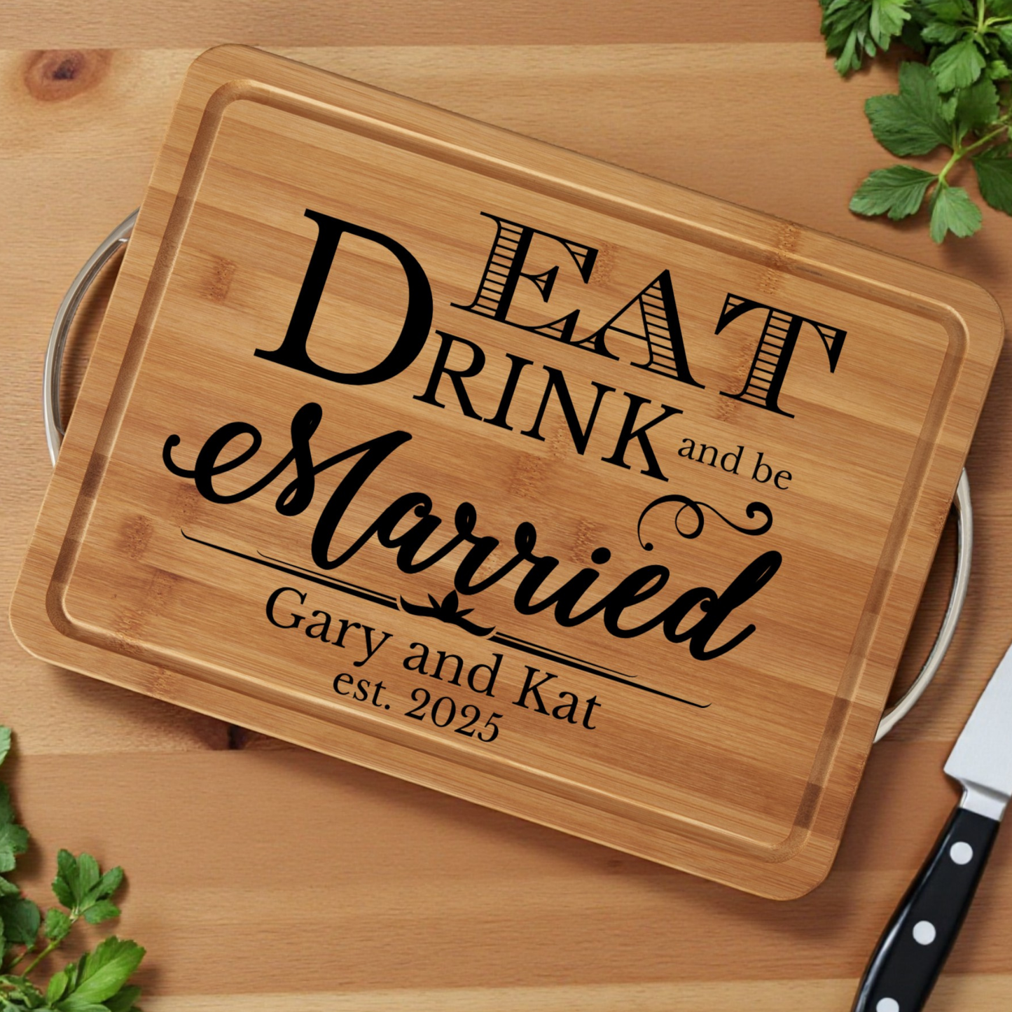 Personalized Wedding Cutting Board Or Charcuterie Serving Board In Bamboo Or Acacia Mr & Mrs Keepsake With Couples Name And Date For Bridal Shower Anniversary Engagement Or Housewarming Elegant Kitchen Decor And Entertaining Essential
