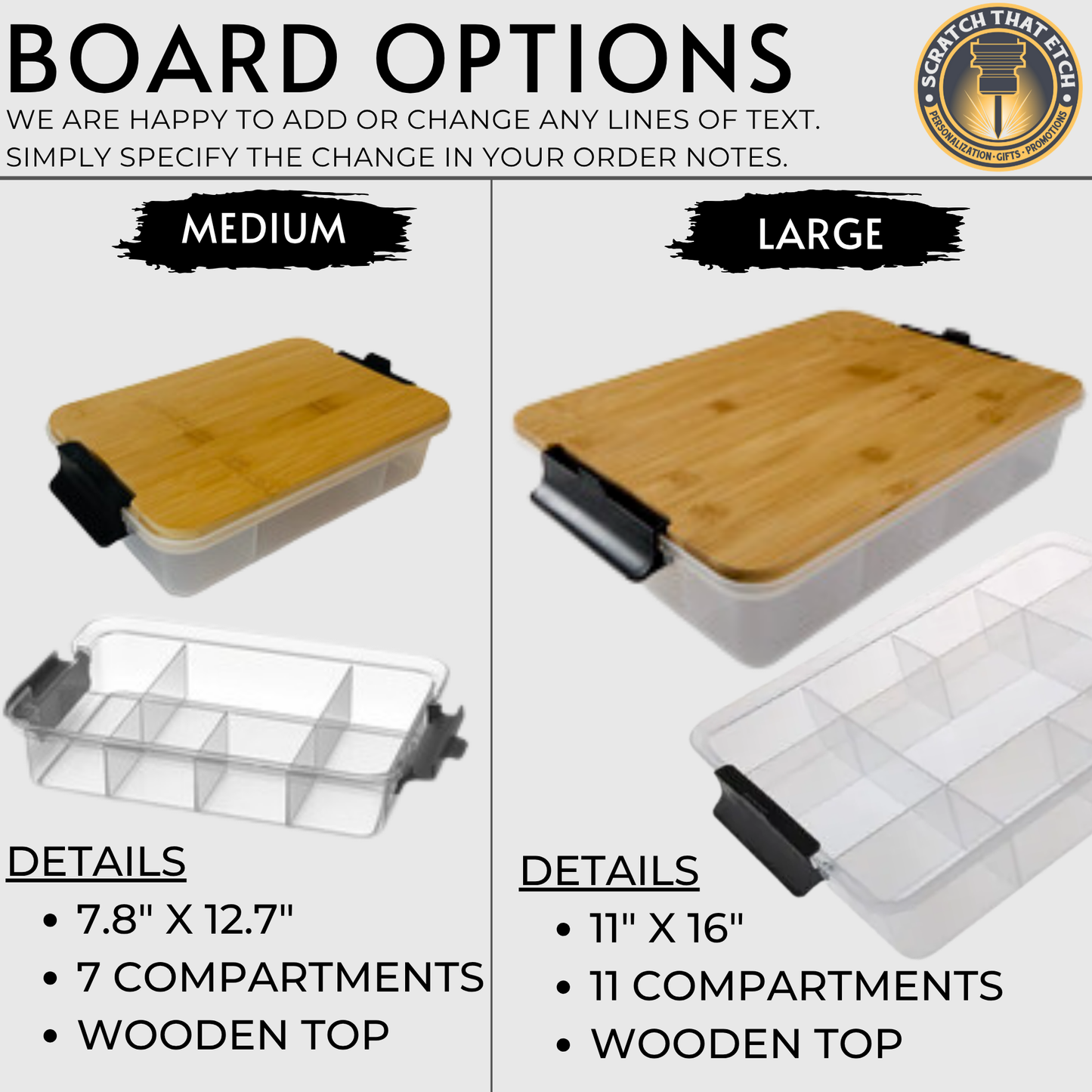 Personalized Snackle Box Bamboo Organizer With Built-In Cutting Board, BPA Free And Food Safe, Multiple Compartments For Snacks On The Go, Road Trips And Picnics, Available In 11x16 And 12.75x7.75 Sizes For Versatile Storage And Easy Meal Prep