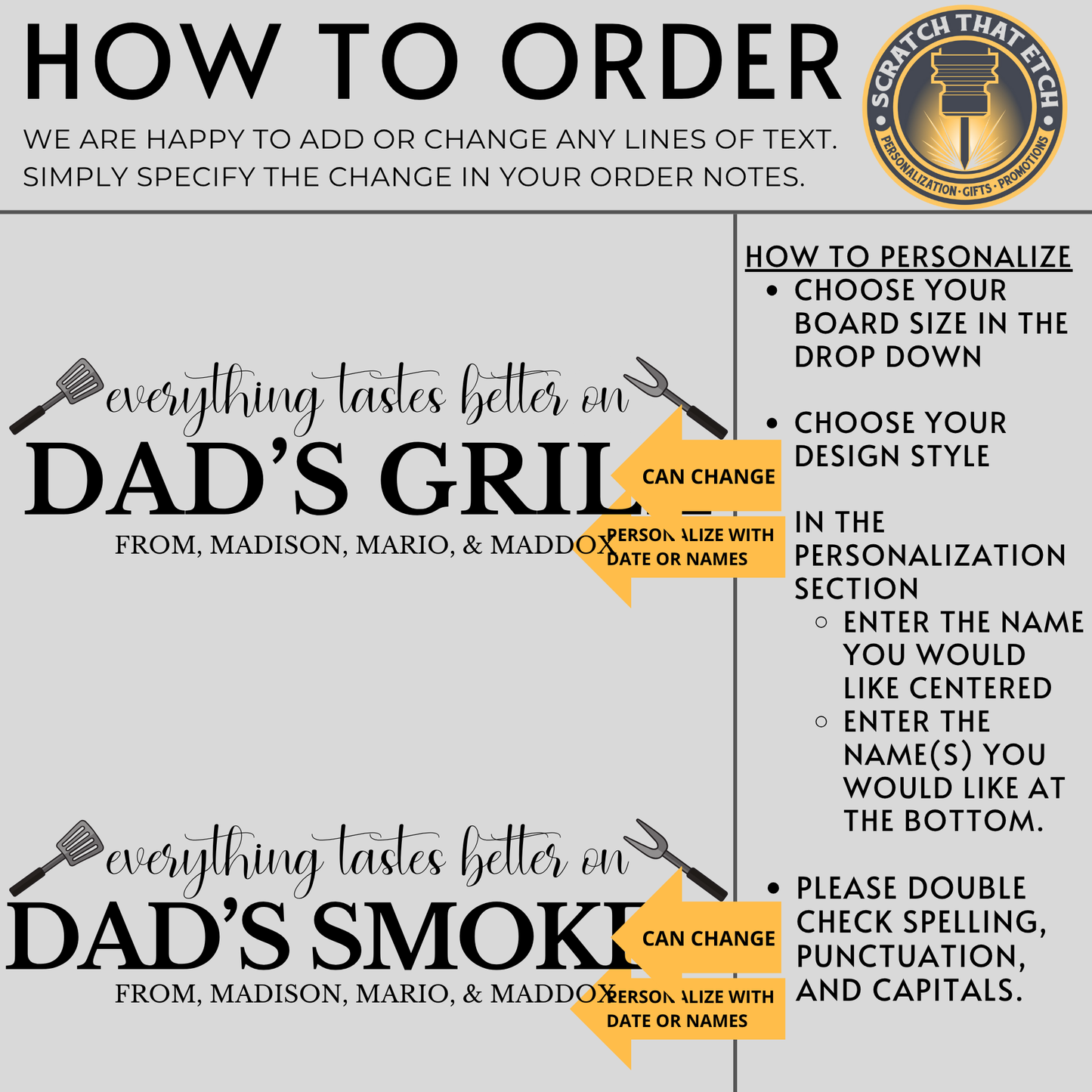 Everything Tastes Better When Grandpa Cooks It Personalized Serving Board For Kitchen, BBQ, And Family Dinners, Custom Name And Date Option, Durable, Perfect for Fathers Day And Grandparent Appreciation