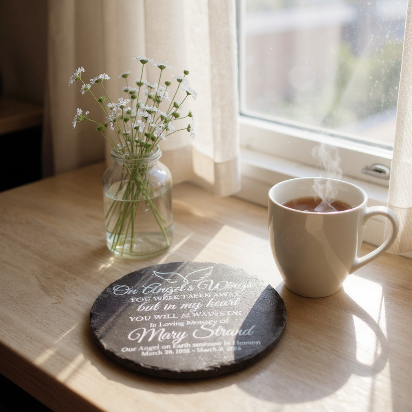 On Angels Wings Bereavement Stone — Personalized Indoor/Outdoor Memorial Garden Stone With Multiple Size Options — Extremely Durable Sympathy Keepsake