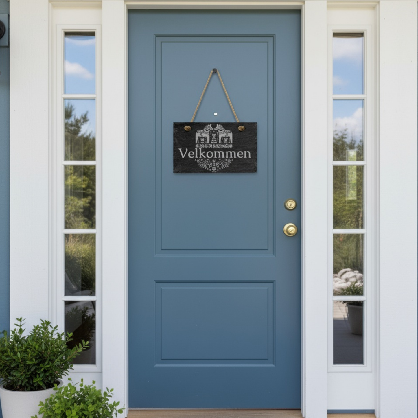 Personalized Norwegian Velkommen Slate Sign For Front Door And Entryway, Natural Slate Welcome Sign With Jute Hanger, Indoor And Outdoor Home Decor