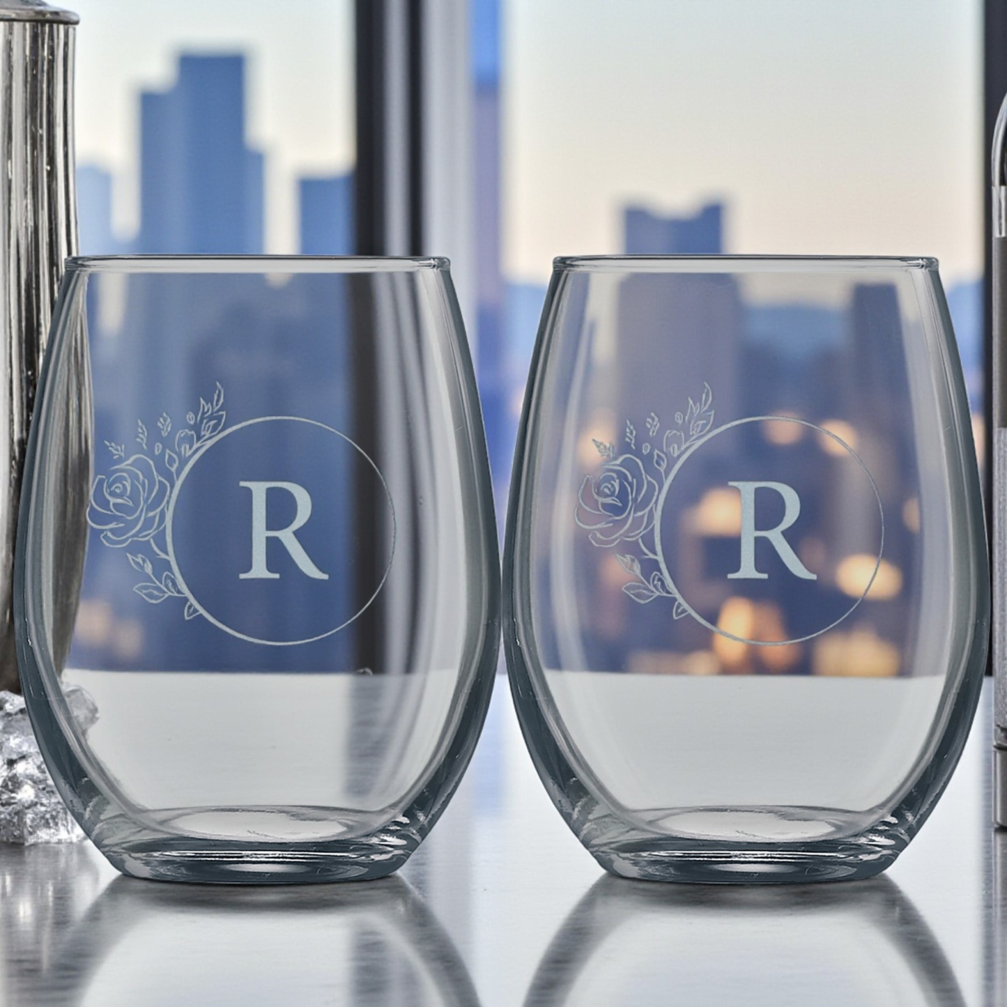 Personalized Stemless Wine Glasses — Design Your Own With Names, Monograms, Or Artwork — Elegant Drinkware For Weddings, Bridesmaids, Couples, And Home Entertaining