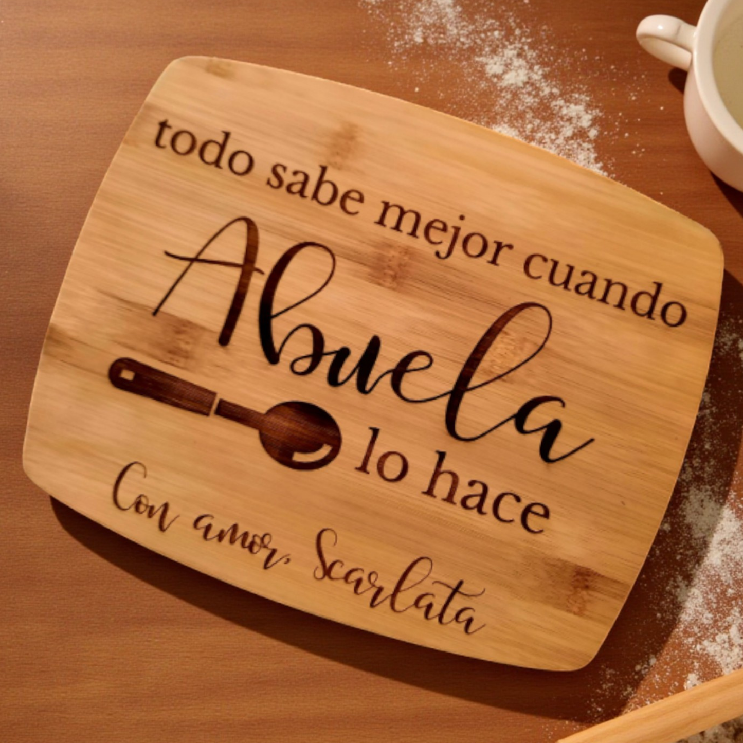 Abuela, Mami, Abue Personalized Cutting Board In Bamboo Or Acacia — Family Name Kitchen Board For Weddings, Housewarmings, And Anniversaries — Heirloom Charcuterie And Serving Board