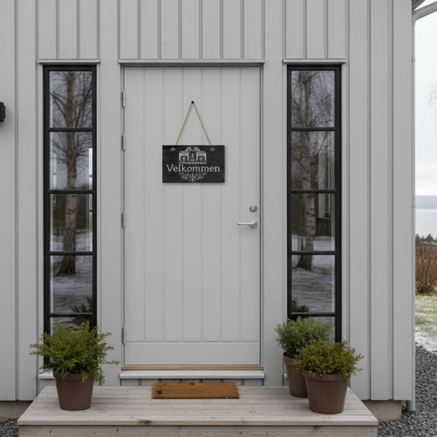 Personalized Norwegian Velkommen Slate Sign For Front Door And Entryway, Natural Slate Welcome Sign With Jute Hanger, Indoor And Outdoor Home Decor