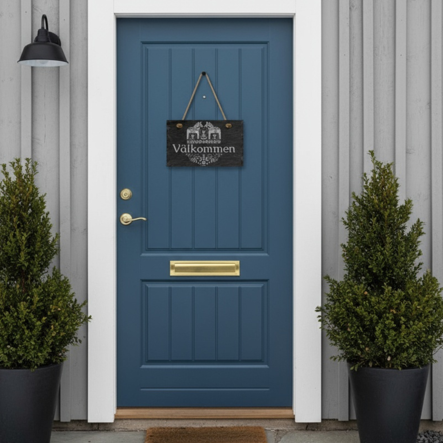 Personalized Scandinavian Valkommen Hanging Slate Sign With Multiple Size Options, Rustic Indoor Outdoor Entryway Plaque With Jute Rope, Weather Resistant Porch Decor