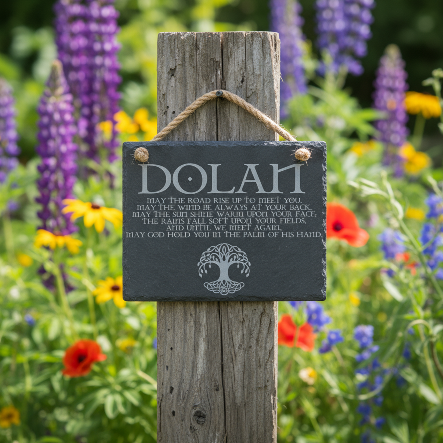 Personalized May The Road Rise Up To Meet You Irish Blessing Slate Sign, Natural Slate Hanging Plaque With Jute Rope, Rustic Celtic Home Decor, Indoor Outdoor Weather Resistant