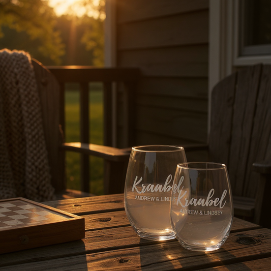 Personalized Stemless Wine Glasses — Design Your Own With Names, Monograms, Or Artwork — Elegant Drinkware For Weddings, Bridesmaids, Couples, And Home Entertaining