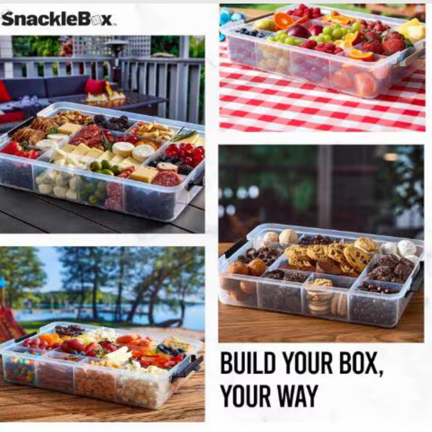 Personalized Snackle Box Bamboo Organizer With Built-In Cutting Board, BPA Free And Food Safe, Multiple Compartments For Snacks On The Go, Road Trips And Picnics, Available In 11x16 And 12.75x7.75 Sizes For Versatile Storage And Easy Meal Prep