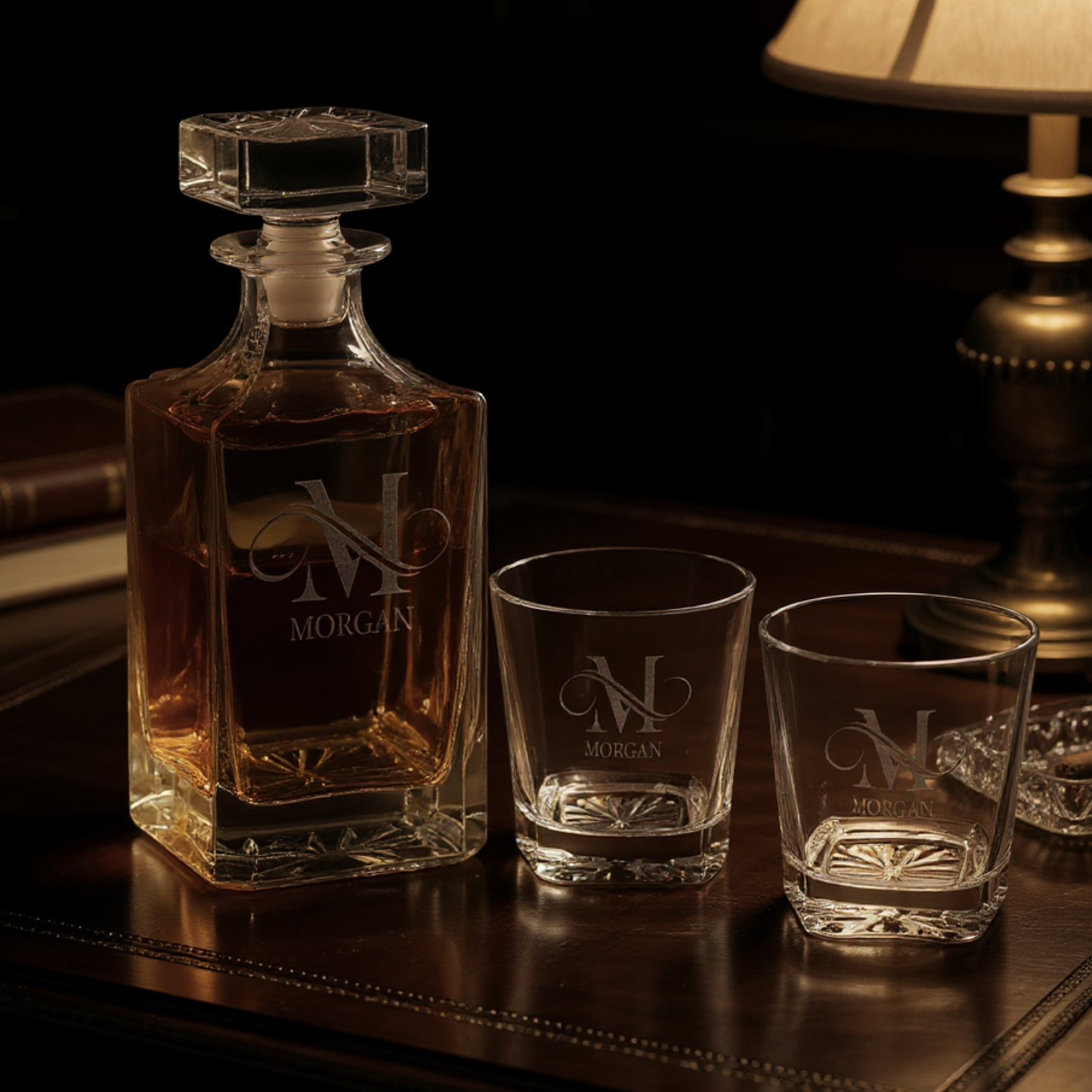 Personalized 750 ML Square Glass Decanter Set With Permanently Marked Design, Dishwasher Safe Barware, Design Your Own Whiskey Or Scotch Decanter