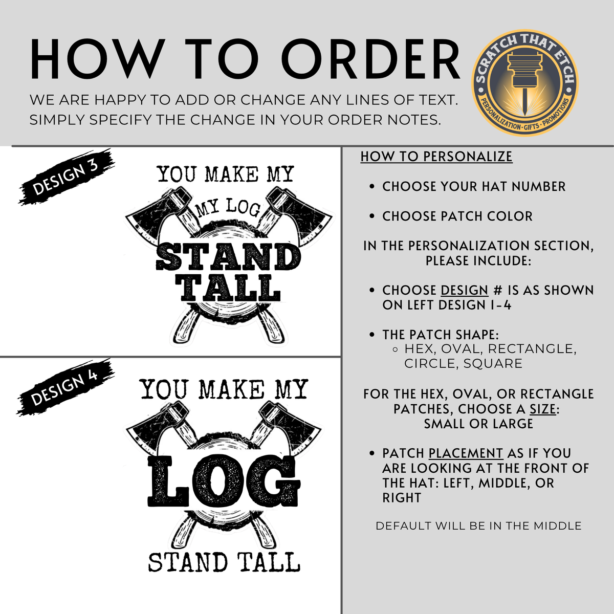 Custom Lumberjack Large Log Stand Tall Hat- Lumberjack Days Trucker Hat, Custom Richardson 112 Hat & Signature Hats FOUR Designs