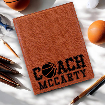 Basketball 9 1/2 x 12" Leather Portfolio, Custom Basketball Leather Book, Professional Organizer, Custom Basketball Gifts, Coach Gift | Bulk Order