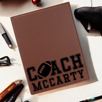 Football 7x9 Leather Portfolio Custom Football Leather Book Professional Organizer Custom Football Gift Coach Gift | Bulk Order Office Supplies