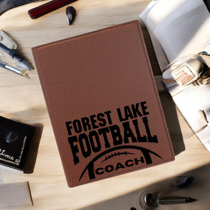 Football 7x9 Leather Portfolio Custom Football Leather Book Professional Organizer Custom Football Gift Coach Gift | Bulk Order Office Supplies