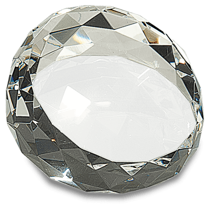 Elevate Your Recognition Custom Clear Round Crystal Facet 3 1/2 x 2" Paperweights - Ideal for Businesses Events & Employee Awards Bulk Order