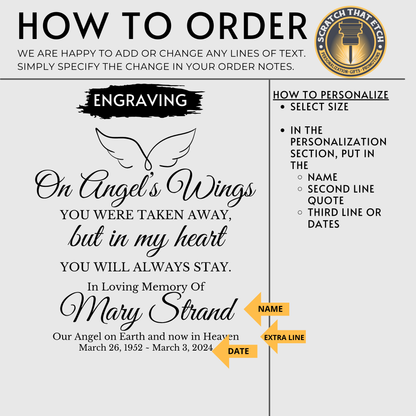 On Angels Wings Bereavement Stone — Personalized Indoor/Outdoor Memorial Garden Stone With Multiple Size Options — Extremely Durable Sympathy Keepsake