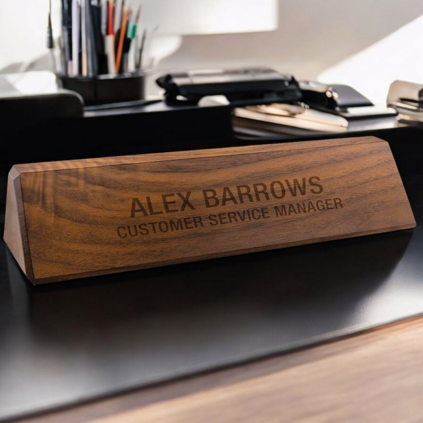 Personalized Walnut Desk Nameplate 10.5" x 2.25" - Customizable, Stylish Office Decor, Perfect for Professionals, Use In Any Workspace | Bulk Order