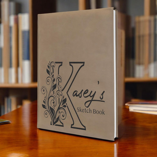 Personalized 7" x 9 3/4" Leatherette Sketch Book - Office Supplies Professionals & Businesses Blank Notebook Unlined Pages | Bulk Order