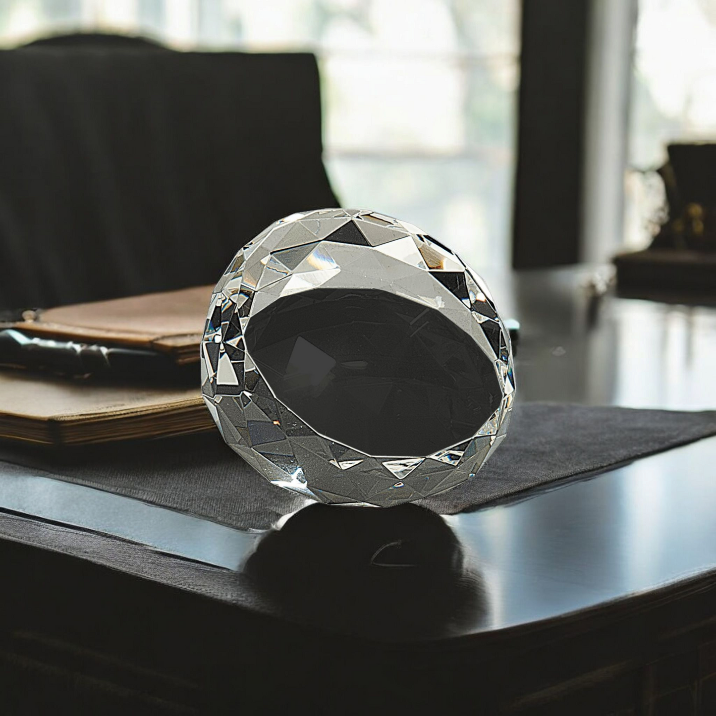 Elevate Your Recognition Custom Clear Round Crystal Facet 3 1/2 x 2" Paperweights - Ideal for Businesses Events & Employee Awards Bulk Order