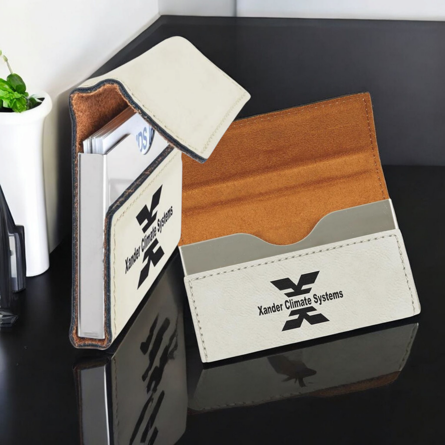 Custom Leatherette Business Card Holder 3 3/4" x 2 3/4" - Stylish, Durable, & Perfect for Professionals - Personalize with  Your Logo | Trade Shows | Bulk Order