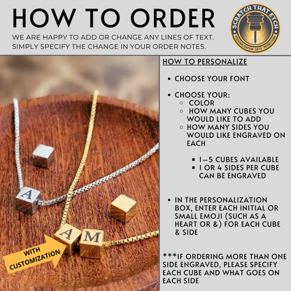 Personalized Cube Necklace with Initials for Moms with Kids Initials, Couples with Heart Emoji, BFF's,  For Ladies Young & Young at Heart