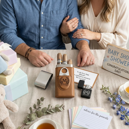 Personalized Cigar Case and Lighter Set for New Dad, Baby Shower Gift for Dad to Be, Gender Reveal, Celebrate Baby Arrival Keepsake