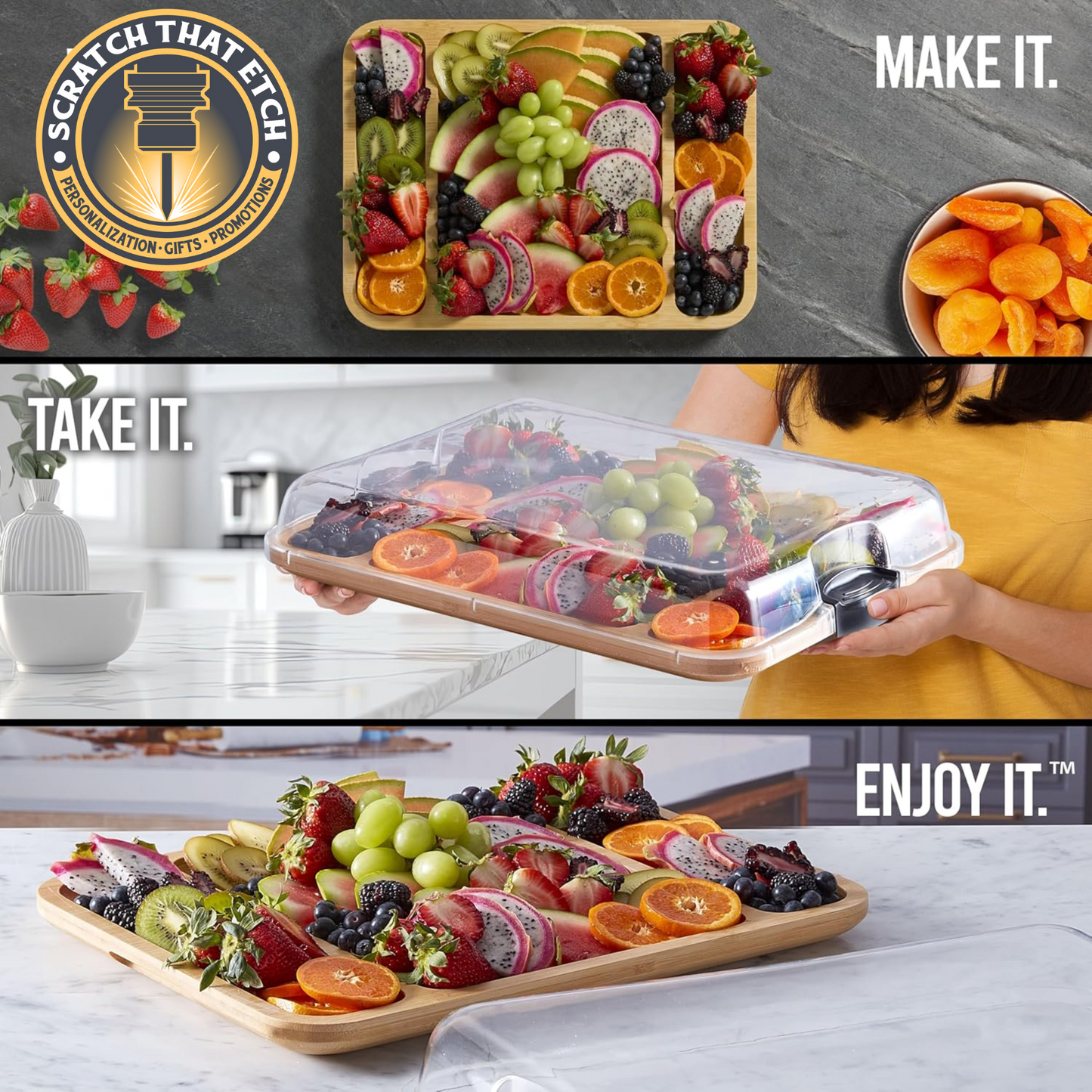 Customizable Farebareware Build-a-Board - 16" x 12" Bamboo Serving/Charcuterie Board with Clear Top