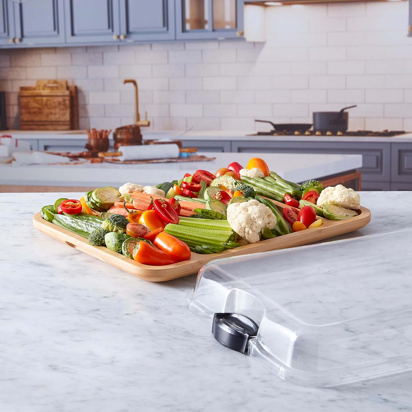 Customizable Farebareware Build-a-Board - 16" x 12" Bamboo Serving/Charcuterie Board with Clear Top