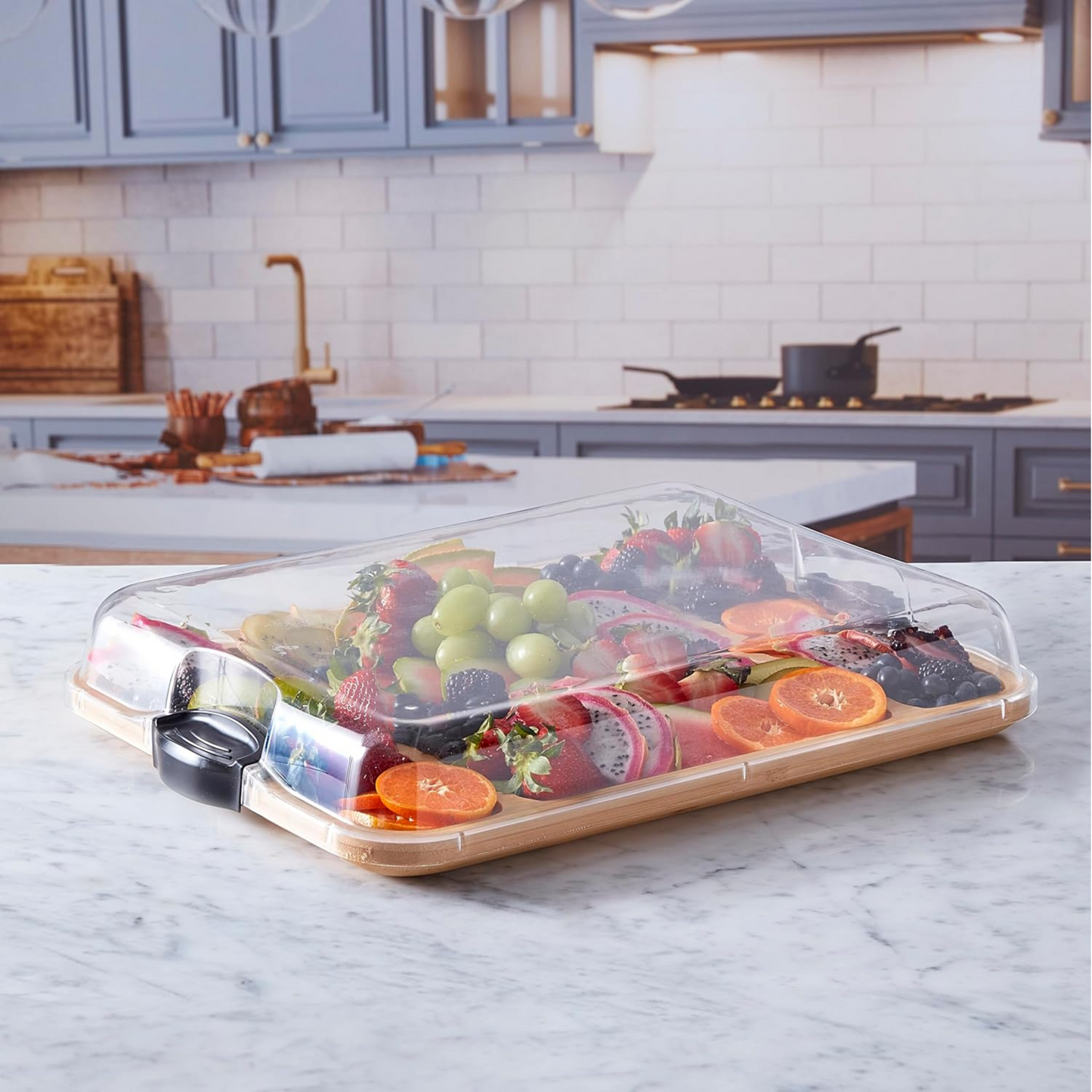 Customizable Farebareware Build-a-Board - 16" x 12" Bamboo Serving/Charcuterie Board with Clear Top