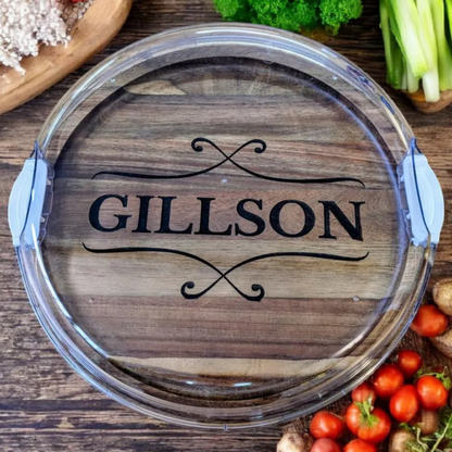 Shopify Farberware 14" Round Build-A-Board - Customizable Acacia Cutting Board with Secure Snap Lid and See-Through Top for Showcasing Food