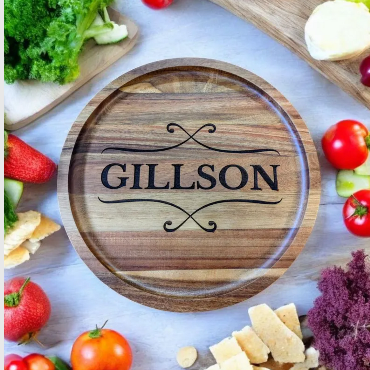 Shopify Farberware 14" Round Build-A-Board - Customizable Acacia Cutting Board with Secure Snap Lid and See-Through Top for Showcasing Food