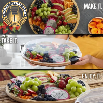 Shopify Farberware 14" Round Build-A-Board - Customizable Acacia Cutting Board with Secure Snap Lid and See-Through Top for Showcasing Food
