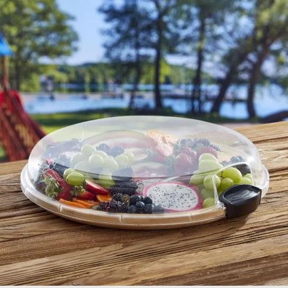 Shopify Farberware 14" Round Build-A-Board - Customizable Acacia Cutting Board with Secure Snap Lid and See-Through Top for Showcasing Food