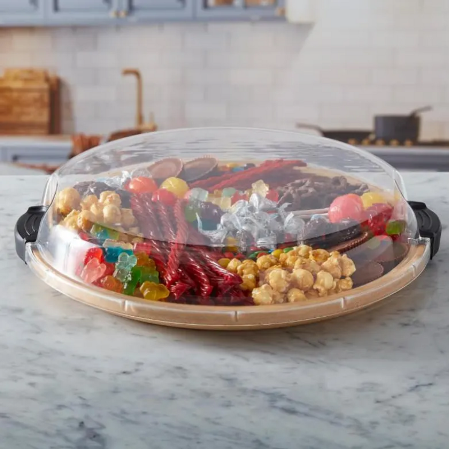 Shopify Farberware 14" Round Build-A-Board - Customizable Acacia Cutting Board with Secure Snap Lid and See-Through Top for Showcasing Food