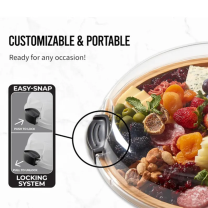 Shopify Farberware 14" Round Build-A-Board - Customizable Acacia Cutting Board with Secure Snap Lid and See-Through Top for Showcasing Food