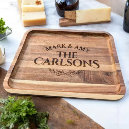 Customizable Farberware Build-a-Board - 11" x 14" Acacia Serving/Charcuterie Board with Clear Top