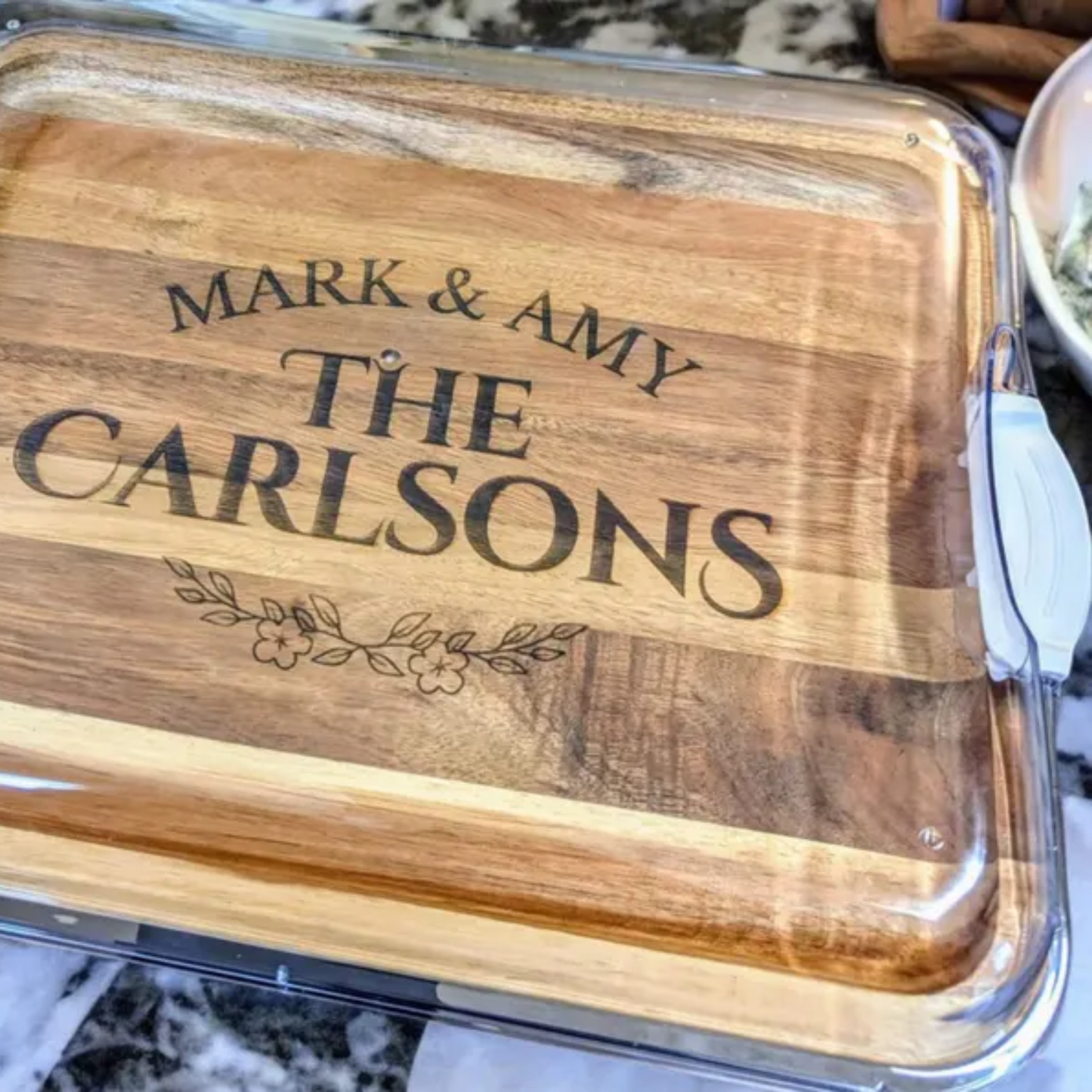 Customizable Farberware Build-a-Board - 11" x 14" Acacia Serving/Charcuterie Board with Clear Top