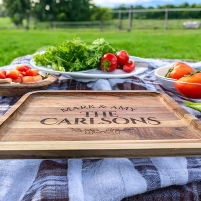 Customizable Farberware Build-a-Board - 11" x 14" Acacia Serving/Charcuterie Board with Clear Top