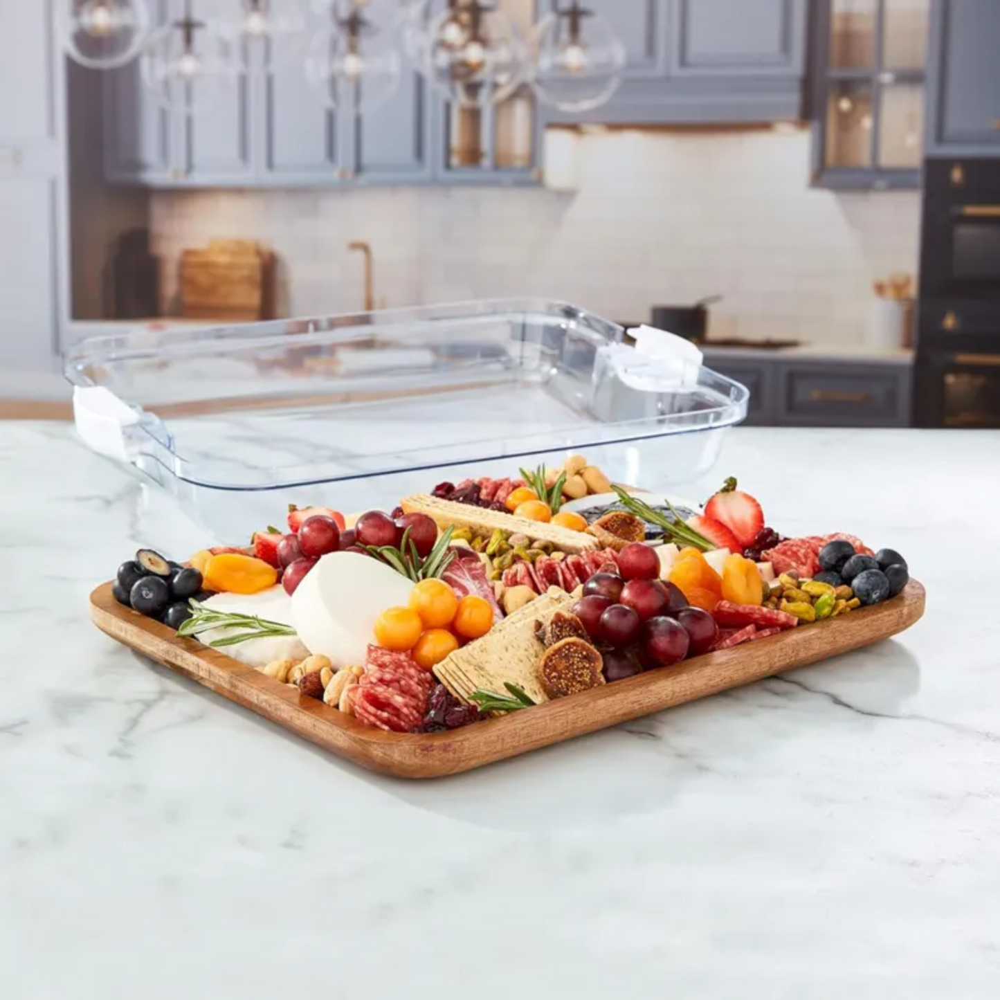 Customizable Farberware Build-a-Board - 11" x 14" Acacia Serving/Charcuterie Board with Clear Top