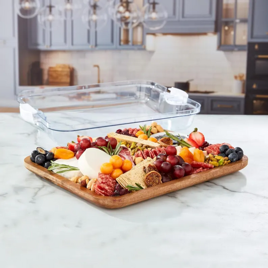 Customizable Farberware Build-a-Board - 11" x 14" Acacia Serving/Charcuterie Board with Clear Top