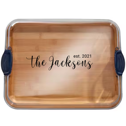 farberware 11" x 14" bamboo build-a-board with secure snap lid for see-through showcase of food - customizable quality serving board perfect for any occasion